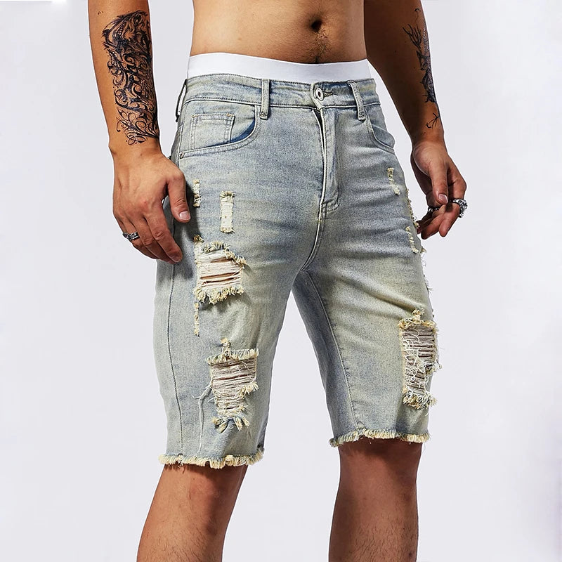 Shred Line Denim Shorts