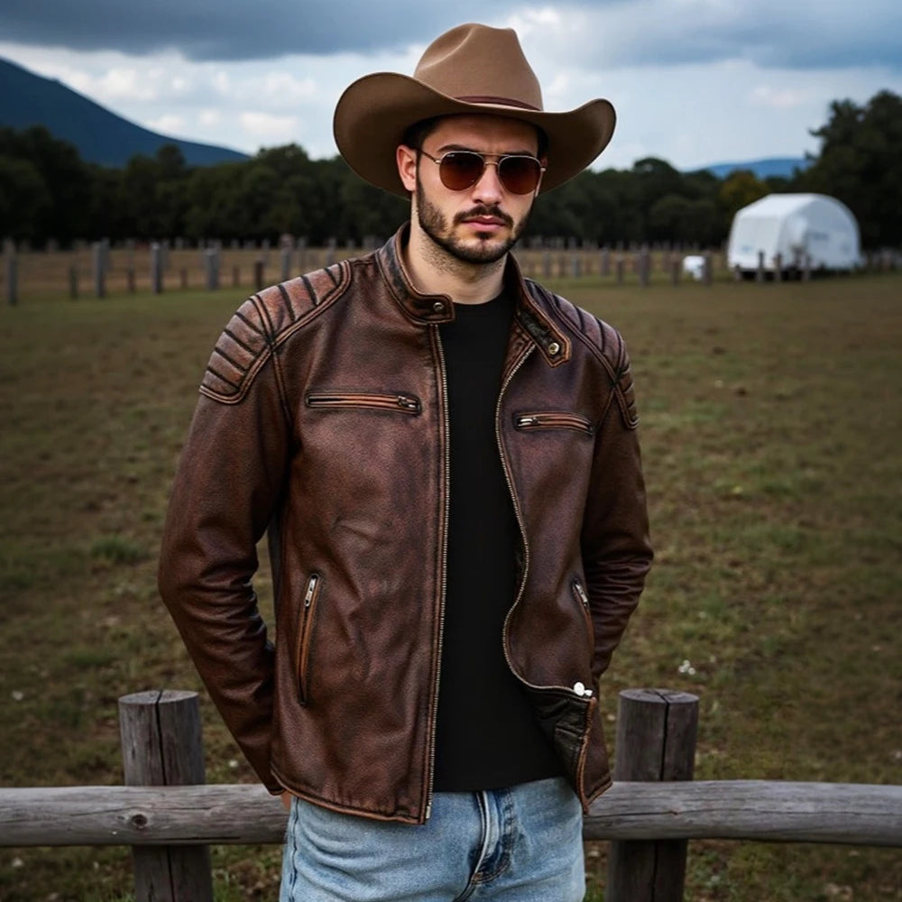 "The Bronco" Cowhide Biker Jacket